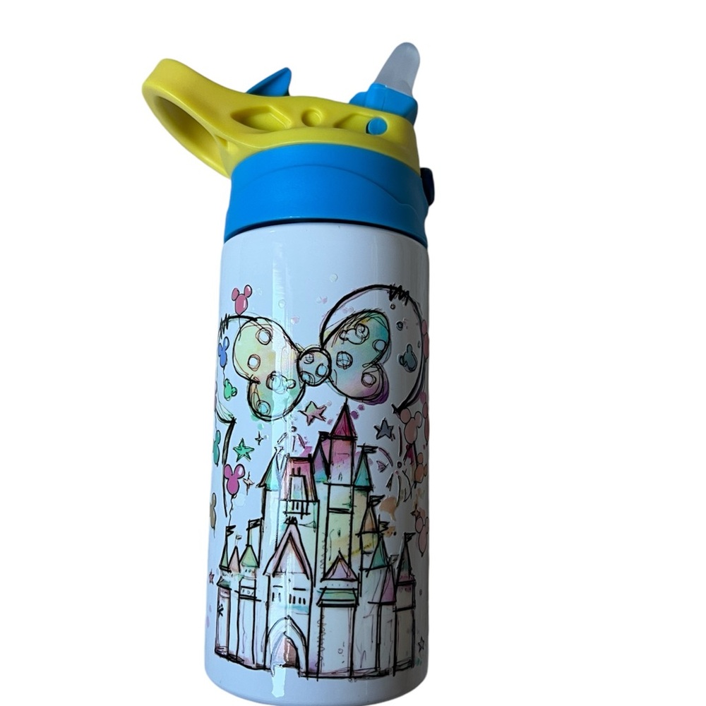 Disney Kids Water Bottle with Castle Design - Blue and Yellow